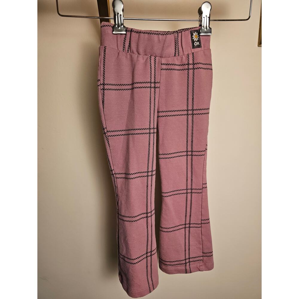 Organic Cotton Flared Leg Dusty Rose Plaid Stretch Sweats